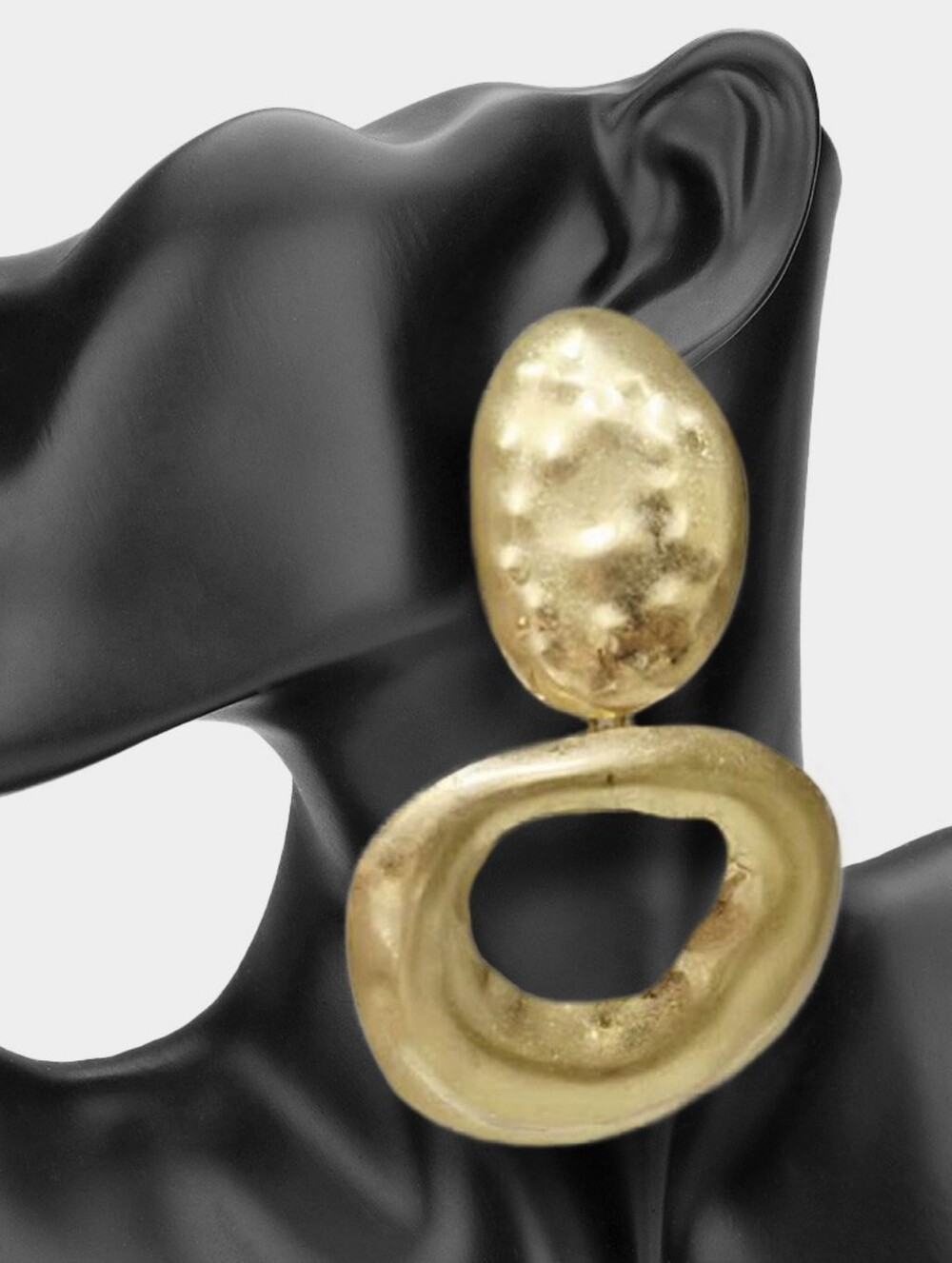 Gold Abstract Oversized Hammered Metal Drop Dangle Earrings 4.4" Statement
